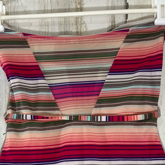 Victoria Secret One Piece Strapless Belted Swim Suit Striped Sheer panels Small - Picture 10 of 14